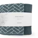 Kitchen Towel Duos - Sea Foam Herringbone