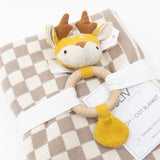 Cot and Buggy Blanket with Teether - Cashew Chequer+