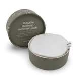 Reusable makeup remover pads in a green container with Ecovask branding on a white background.