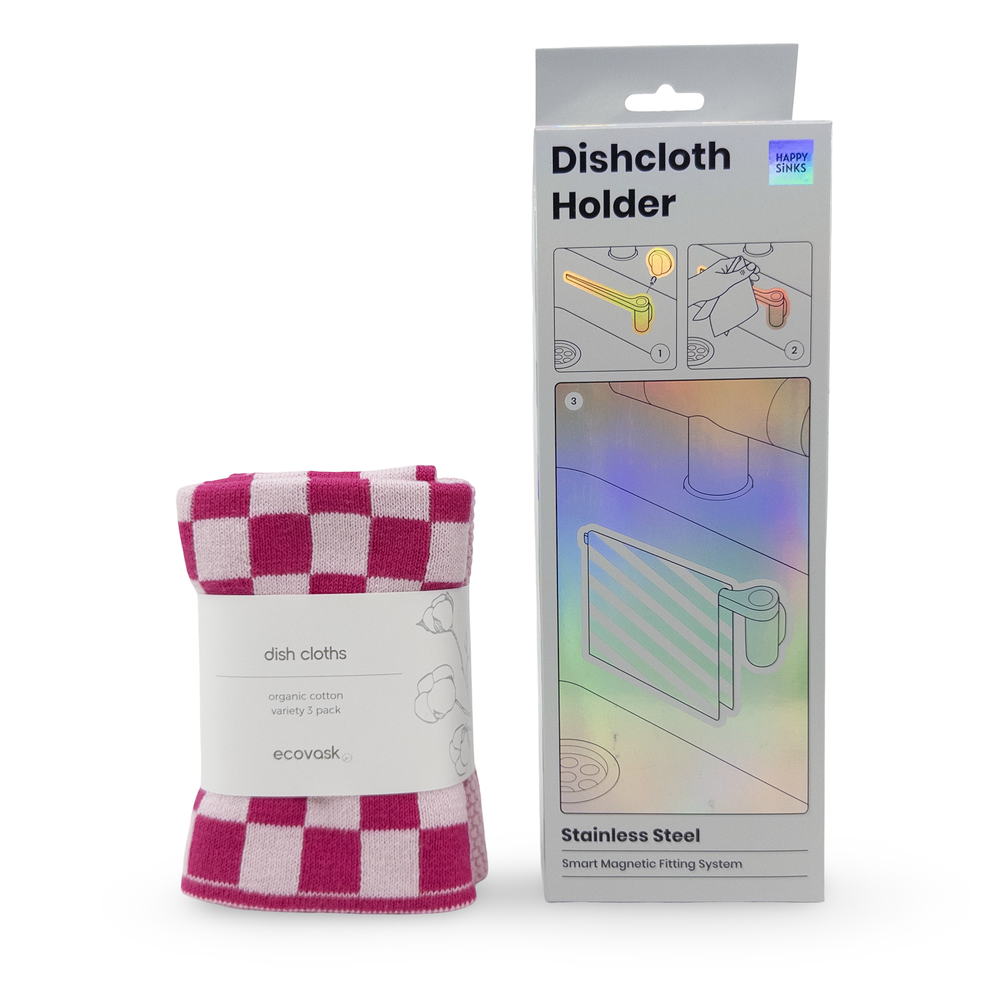 Happy Sinks Dishcloth Holder + Dishcloth Variety 3pk