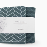 Kitchen Towel Duos - Sea Foam Herringbone